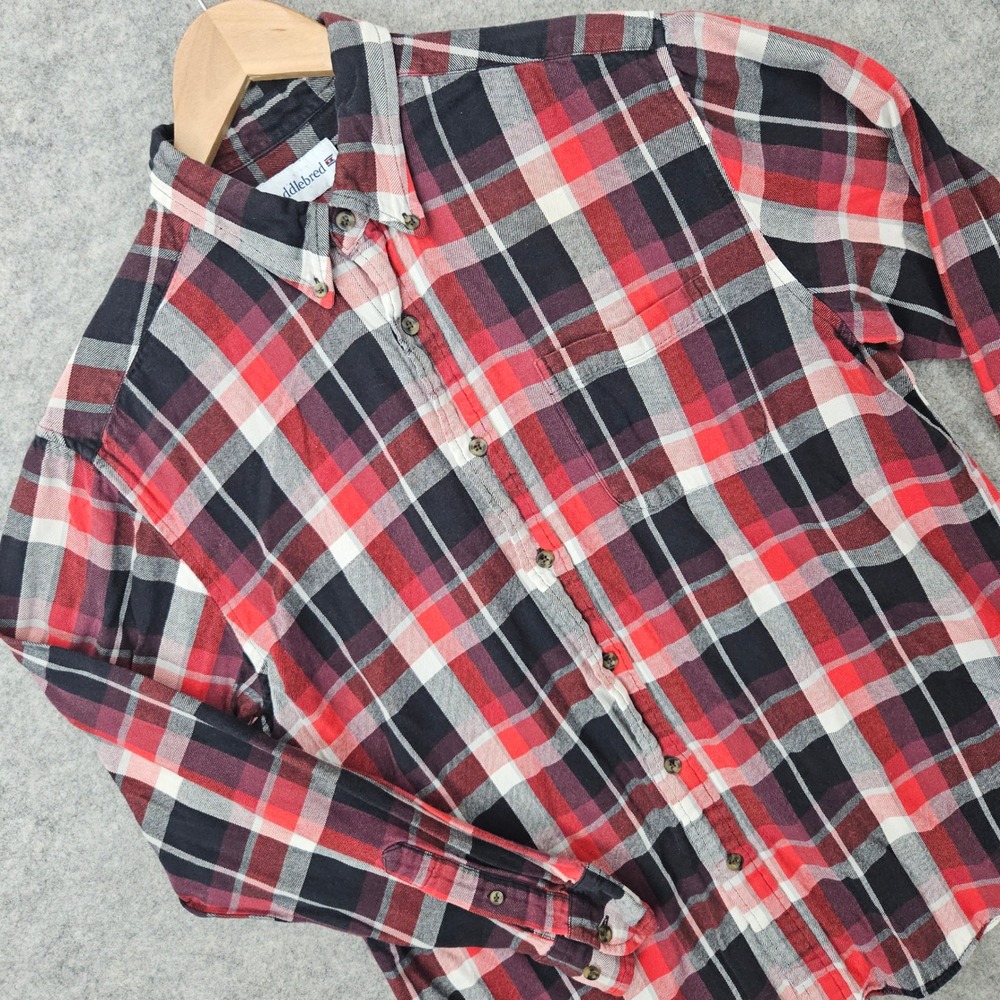 Saddlebred Flannel Shirt Men's Large Red Black Plaid Button Down Classic Fit